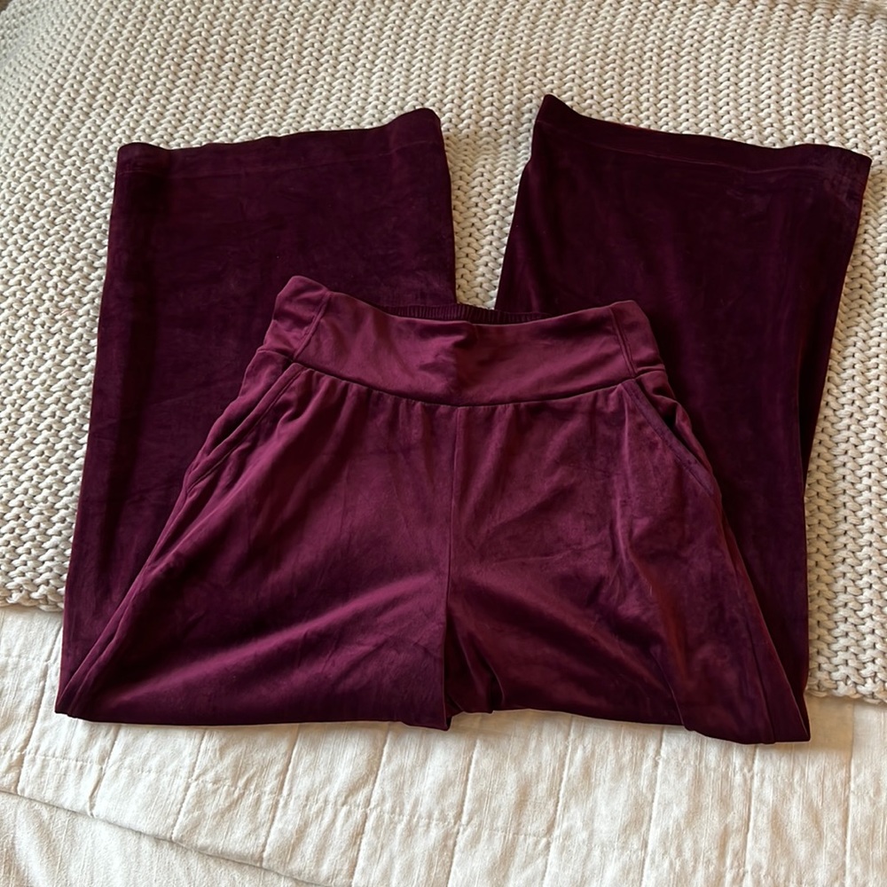Anthropologie velour pants. Burgundy color. Women’s size Medium